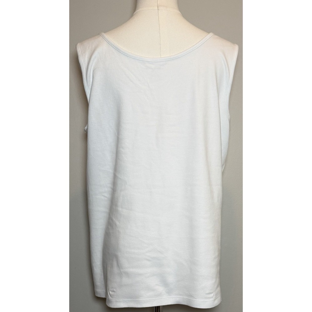 Lands' End White Solid Knit 100% Cotton Scoop Neck Sleeveless Tank Top Women L - Picture 2 of 5